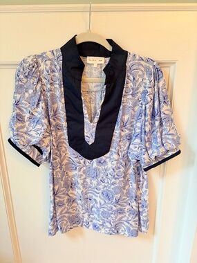 Blue and White Blouse